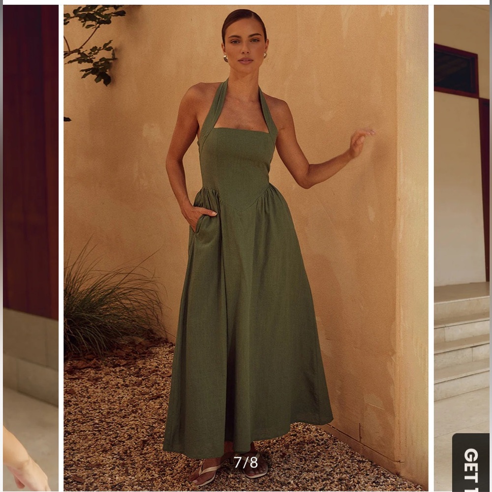 Cotton & Linen Halter A Line Long Dress